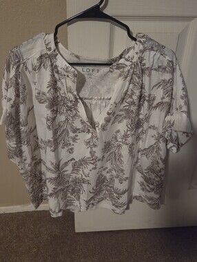 LOFT Cream Shirt with Brown Floral Print